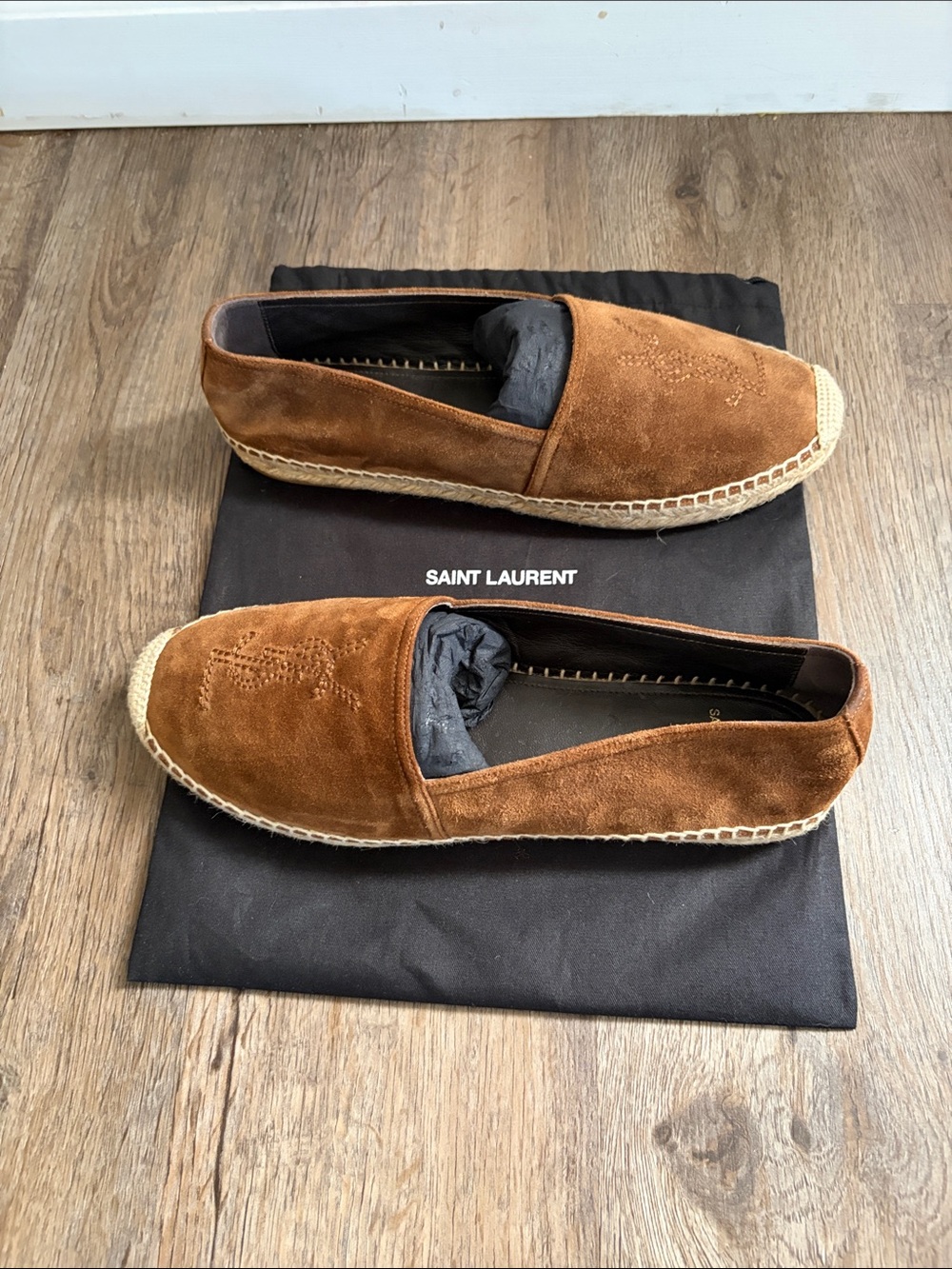 Saint Laurent Brown Suede Espadrille Slip-Ons with Embroidered Logo - Picture 5 of 7